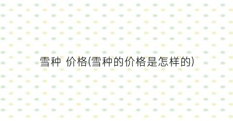 雪种 价格(雪种的价格是怎样的)
